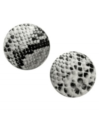 Biting style in black and white. These button earrings from GUESS feature a cool snake print, crafted in imitation rhodium-plated mixed metal. Approximate diameter: 1 inch. Biting style in black and white. These button earrings from GUESS feature a cool snake print, crafted in imitation rhodium-plated mixed metal. Approximate diameter: 1 inch.