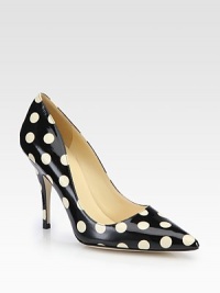 Vintage-inflected polka dots add whimsical style to this patent leather design with a classic point toe. Self-covered heel, 4¼ (110mm)Patent leather upperPoint toeLeather lining and solePadded insoleMade in Italy Vintage-inflected polka dots add whimsical style to this patent leather design with a classic point toe. Self-covered heel, 4¼ (110mm)Patent leather upperPoint toeLeather lining and solePadded insoleMade in Italy