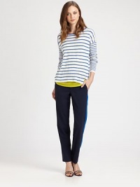 Made from lightweight linen, a striped sweater with timeless dropped shoulders and an easy fit.BoatneckDropped shouldersLong sleevesRibbed trimPull-on styleAbout 30 from shoulder to hemLinenDry cleanImported Model shown is 5'9 (175cm) wearing US size Small. Made from lightweight linen, a striped sweater with timeless dropped shoulders and an easy fit.BoatneckDropped shouldersLong sleevesRibbed trimPull-on styleAbout 30 from shoulder to hemLinenDry cleanImported Model shown is 5'9 (175cm) wearing US size Small.