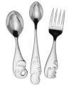Little ones will heed the call of the wild with Jungle Parade baby flatware from Reed & Barton. Easy-care stainless steel is shaped for the tiniest hands, with smooth curved handles and friendly animal faces.