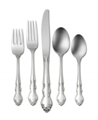 Oneida combines the ornate detail of formal sterling with the unparalleled durability of 18/10 stainless steel in the traditional Dover flatware set. Tiny blooms and scrolling vines accentuate beautiful, scalloped place settings. Oneida combines the ornate detail of formal sterling with the unparalleled durability of 18/10 stainless steel in the traditional Dover flatware set. Tiny blooms and scrolling vines accentuate beautiful, scalloped place settings.