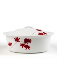 Sprinkle your table with vibrant red flowers with the light and breezy Pure Red covered casserole from Mikasa. The classic shape makes this dinnerware and dishes collection ideal for everyday use while the airy, organic design also makes a festive dinner party set. Sprinkle your table with vibrant red flowers with the light and breezy Pure Red covered casserole from Mikasa. The classic shape makes this dinnerware and dishes collection ideal for everyday use while the airy, organic design also makes a festive dinner party set.