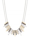 Bold and beautiful. Nine West's frontal necklace, crafted from gold-tone, silver-tone and hematite-tone mixed metal dazzles. Glass crystal stones only enhance the appeal. Approximate length: 16 inches + 2-inch extender. Approximate drop: 2 inches.