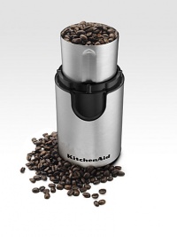 Easy fingertip control allows you to quickly and quietly grind enough beans to brew up to 12 cups of coffee at once. For use with US power sockets only. Adaptable for use in Europe with a converter.Brushed stainless steel bowl has etched markings Powerful blade action grinds beans for drip coffee or French Press brewing Imported 