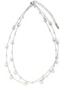 Nine West Two Row Silver Tone Beaded Necklace