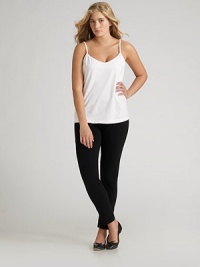 Smooth and simple in a stretch cotton knit for comfort and versatility, layered or alone. Spaghetti straps V-front neckline Cotton/spandex Machine wash Imported Smooth and simple in a stretch cotton knit for comfort and versatility, layered or alone. Spaghetti straps V-front neckline Cotton/spandex Machine wash Imported