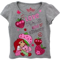 Strawberry Shortcake Love, Peace & Kittens Grey T-Shirt 2T-4T Strawberry Shortcake Love, Peace & Kittens Grey T-Shirt 2T-4T