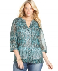 A sheer winner: Charter Club's three-quarter-sleeve plus size blouse-- dress it up with trousers or down with denim! A sheer winner: Charter Club's three-quarter-sleeve plus size blouse-- dress it up with trousers or down with denim!