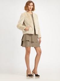 Pleasantly plush faux fur in a cropped design with an exposed front zipper and slash pockets. Front zipperLong sleevesSlash pocketsFully linedAbout 22 from natural waist86% acrylic/14% polyesterDry cleanMade in USA of imported fabricModel shown is 5'10½ (179cm) wearing US size 4. Pleasantly plush faux fur in a cropped design with an exposed front zipper and slash pockets. Front zipperLong sleevesSlash pocketsFully linedAbout 22 from natural waist86% acrylic/14% polyesterDry cleanMade in USA of imported fabricModel shown is 5'10½ (179cm) wearing US size 4.