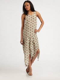 Retro-chic dots pop on this airy cotton/silk finished with a tiered, asymmetrical strips at the hem.Jewel neckSleevelessFlat frontDropped waistRacerbackAbout 27 from shoulder to hem59% cotton/41% silkDry cleanMade in USA of imported fabricModel shown is 5'9 (175cm) wearing US size Small. Retro-chic dots pop on this airy cotton/silk finished with a tiered, asymmetrical strips at the hem.Jewel neckSleevelessFlat frontDropped waistRacerbackAbout 27 from shoulder to hem59% cotton/41% silkDry cleanMade in USA of imported fabricModel shown is 5'9 (175cm) wearing US size Small.