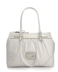Keep things chic and sleek with this classic satchel design from GUESS. Clean lines and subtle signature hardware give this everyday style a fun, fresh appeal. Keep things chic and sleek with this classic satchel design from GUESS. Clean lines and subtle signature hardware give this everyday style a fun, fresh appeal.