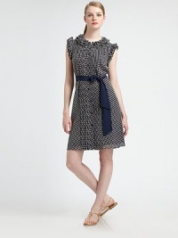 Divine dots add a retro-inspired touch to this flattering dress with pretty ruffle details and a waist-defining, ribbon belt.Round neckRuffle detailsButton frontRibbon, self-tie beltFully linedAbout 39 from shoulder to hem80% silk/20% polyesterDry cleanImported Model shown is 5'10 (177cm) wearing US size 4. Divine dots add a retro-inspired touch to this flattering dress with pretty ruffle details and a waist-defining, ribbon belt.Round neckRuffle detailsButton frontRibbon, self-tie beltFully linedAbout 39 from shoulder to hem80% silk/20% polyesterDry cleanImported Model shown is 5'10 (177cm) wearing US size 4.