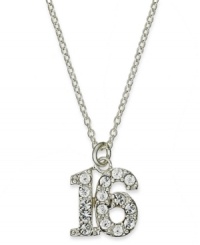 The perfect gift for the sweetest birthday of all. Giani Bernini's sparkling crystal 16 pendant comes in sterling silver. Approximate length: 18 inches. Approximate drop: 1/2 inch. The perfect gift for the sweetest birthday of all. Giani Bernini's sparkling crystal 16 pendant comes in sterling silver. Approximate length: 18 inches. Approximate drop: 1/2 inch.