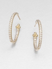 Classic hoops in radiant 18k gold accented with brilliant, pavé diamonds. Diamonds, .99 tcw18k goldLength, about 2Post backMade in Italy