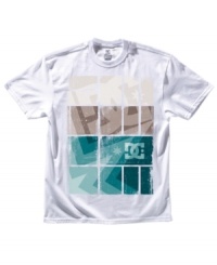 Square off. A bold graphic in a cool color palette lets this shirt from DC Shoes give your casual collection a kick. Square off. A bold graphic in a cool color palette lets this shirt from DC Shoes give your casual collection a kick.