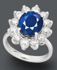 Stun them with a statement ring. Royalty Inspired by Effy Collection's stunning style highlights an oval-cut sapphire (4-1/3 ct. t.w.) surrounded by round-cut diamonds (1-3/4 ct. t.w.). Crafted in 14k white gold. Stun them with a statement ring. Royalty Inspired by Effy Collection's stunning style highlights an oval-cut sapphire (4-1/3 ct. t.w.) surrounded by round-cut diamonds (1-3/4 ct. t.w.). Crafted in 14k white gold.