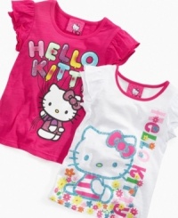 Fashion fun. She'll jump for joy when she pulls on the bright colors of this shirt from Hello Kitty. Fashion fun. She'll jump for joy when she pulls on the bright colors of this shirt from Hello Kitty.