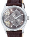 Fossil Men's ME1020 Brown Leather Strap Textured Champagne Cutaway Analog Dial Multifunction Chronograph Watch