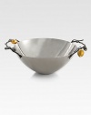 The delicate intricacy of nature unites with form and function in this gleaming stainless steel bowl accented with gilded lemons and oxidized metal handles, all crafted by one of America's premier metalwork artists.From the Lemonwood CollectionStainless steel/oxidized/gold-plated5¾H X 13¼ diam.Hand washImported