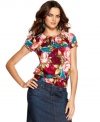 This easy printed top from Lucky Brand Jeans features a smocked scoop neckline you can wear off the shoulders, too!  The floral print is a girly way to greet warmer days.