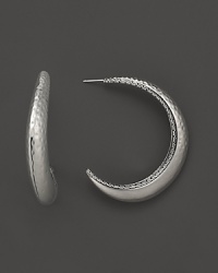 Intricately detailed sterling silver hoop earrings with a hammered finish from the John Hardy Palu Collection. Intricately detailed sterling silver hoop earrings with a hammered finish from the John Hardy Palu Collection.