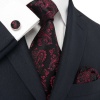 Landisun 660 Black Red Paisleys Mens Silk Tie Set: Tie+Hanky+Cufflinks Exclusive