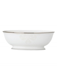 Refine your formal table with classic cream and white. Trimmed in platinum and accented with a raised dot and scroll pattern, this Opal Innocence Scroll vegetable bowl from Lenox brings contemporary grace to special occasions. A pearlized finish adds subtle shimmer. Refine your formal table with classic cream and white. Trimmed in platinum and accented with a raised dot and scroll pattern, this Opal Innocence Scroll vegetable bowl from Lenox brings contemporary grace to special occasions. A pearlized finish adds subtle shimmer.
