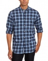 Nautica Men's Long Sleeve Twill Straight Collared Plaid