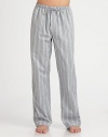 Stylish woven cotton lounge pant features a sophisticated stripe pattern for a streamlined finish.Elastic drawstring waistInseam, about 32CottonMachine washImported