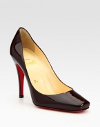 Patent leather pump classically styled with a skinny heel, signature red leather sole and square toe. Self-covered heel, 4 (100mm)Patent leather upperSquare toeLeather liningSignature red leather solePadded insoleMade in ItalyOUR FIT MODEL RECOMMENDS ordering one size up as this style runs small. 