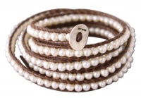 Chan Luu Five Wrap Bracelet White Pearl Brown Leather Chan Luu Five Wrap Bracelet White Pearl Brown Leather
