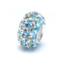 Bella Fascini Aqua Yellow & Clear Mix Crystal Pave Bling Bead - Made with Authentic Swarovski Crystal Elements - Solid Sterling Silver Core Fits Perfectly on Chamilia Moress Pandora and Compatible Brands