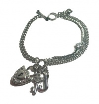 Juicy Couture Pave Shield Padlock & Key w J Charm Toggle Bracelet Silver YJRUS360 Juicy Couture Pave Shield Padlock & Key w J Charm Toggle Bracelet Silver YJRUS360