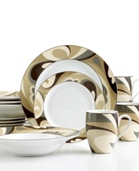 From 222 Fifth, Orleans dinnerware set features a delicious pattern at play. Olives and browns swirl together giving the collection a vintage flair, making the collection totally in fashion. Plus, it's made of dishwasher and microwave-safe porcelain, perfect for today's busy lifestyles.