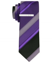 Go bold. This striped tie from Alfani RED makes a cool, clean statement. Go bold. This striped tie from Alfani RED makes a cool, clean statement.