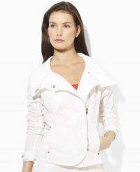 Lauren by Ralph Lauren's jacket is designed for sleek, active wear and features a chic funnel collar for modern style. Lauren by Ralph Lauren's jacket is designed for sleek, active wear and features a chic funnel collar for modern style.