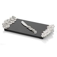 Nature-inspired, this striking bowl cheese board is accented with a smattering of leaves recalling a forest's floor. Includes cheese knife. Nature-inspired, this striking bowl cheese board is accented with a smattering of leaves recalling a forest's floor. Includes cheese knife.