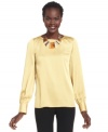 The bright citron hue of Nine West's satin blouse effortlessly perks up your office look. Pair it with coordinating separates or try it with your favorite suits.