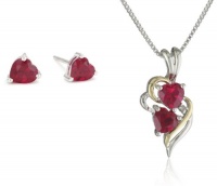 XPY Sterling Silver and 14k Yellow Gold Created Ruby Heart Pendant Necklace and Earrings Set XPY Sterling Silver and 14k Yellow Gold Created Ruby Heart Pendant Necklace and Earrings Set