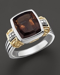 With a deeply etched band, large smoky quartz and goldtone accents, Lagos offers up a ring that will bring your look into focus. Designed by Lagos. With a deeply etched band, large smoky quartz and goldtone accents, Lagos offers up a ring that will bring your look into focus. Designed by Lagos.