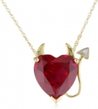 XPY 14k Yellow Gold Created Ruby Heart Devil Pendant with Diamond Accent, 18 XPY 14k Yellow Gold Created Ruby Heart Devil Pendant with Diamond Accent, 18
