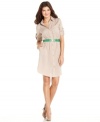 Ellen Tracy's shirtdress features a bright, bold removable belt and an easy-to-wear silhouette. Pair it with nude pumps for a leg-lengthening look.