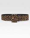 Animal print hair calf belt with a self-covered buckle. Width, about 3.75Made in Italy