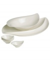 Fresh modern. Sheer white china in leaf form inspires naturally harmonious dining. The soft fluidity and radiant glaze of each dip and serving bowl give this appetizer set quiet elegance and lasting appeal. A gracefully divided serving plate hosts two delicacies at once. From Villeroy & Boch's collection of serveware and serving dishes.