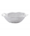 Pretty and polished, this Organics dip bowl from Lenox's collection of serveware and serving dishes combines a natural shape in bright aluminum with a playful ruffled edge.