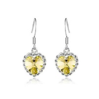 White Gold Swarovski Elements Crystal Heart Solitaire Dangle Earrings White Gold Swarovski Elements Crystal Heart Solitaire Dangle Earrings