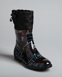 Add some colorful whimsy when gray skies loom in these fun and functional DKNY rain boots, with an eye-catching graffiti print. Add some colorful whimsy when gray skies loom in these fun and functional DKNY rain boots, with an eye-catching graffiti print.