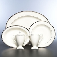 Double bands of shimmering platinum surround each piece of the Kilbarry Platinum pattern. This fine bone china is both understated and modern. Double bands of shimmering platinum surround each piece of the Kilbarry Platinum pattern. This fine bone china is both understated and modern.