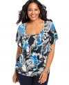 Take your casual style to the top tier with Elementz' short sleeve plus size top, featuring a ruffled front.