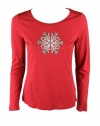 Charter Club Womens Beaded Snowflake Crewneck Long Sleeve Top